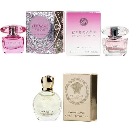 Versace Bright Crystal Absolu Edp, Bright Crystal Edt, Eros Women EDP - 5ml 3pk Kit, Size: 0.17