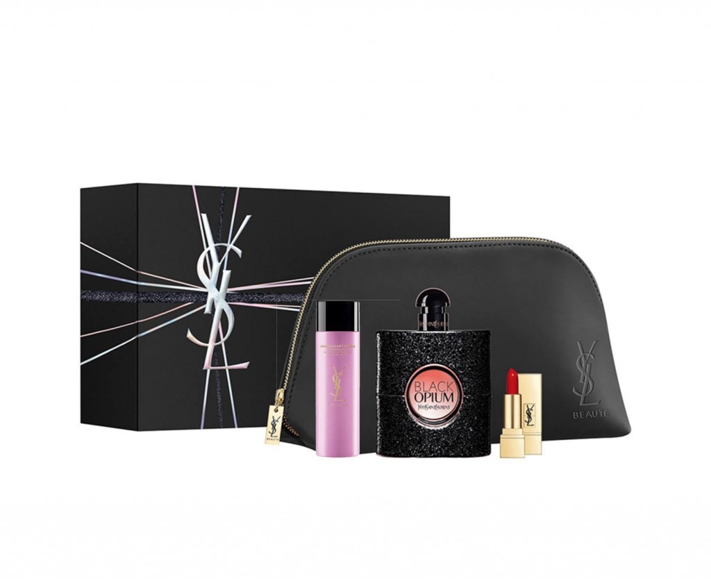 Black Opium by Yves Saint Laurent for Women 4 Piece Set Includes: 0.25 oz Eau de Parfum + 0.3 oz Instant Make-Up Remover + Mini Lipstick + Pouch